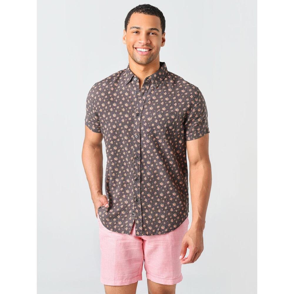 Rails Mens Short Sleeve Chambray Black Floral Button Down Collared Top Medium
